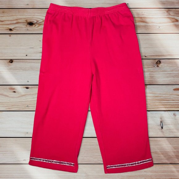 Liz & Me‎ Womens Red Capri Pants Stretch Elastic Waist Plus 0X 16W w/Rhinestones - Picture 1 of 10